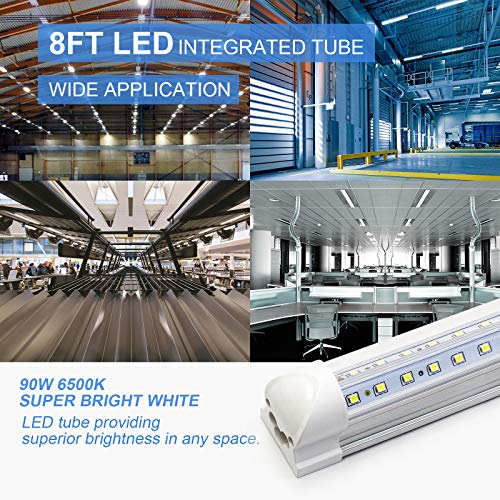 10-Pack 8ft LED Shop Light Fixture, 90W T8 Integrated Tube, 6500K 12000LM, Linkable T267
