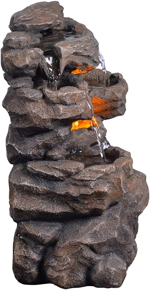 Indoor Tabletop Water Fountain with LED Light, 9.7 Inch Desktop Decor E4902