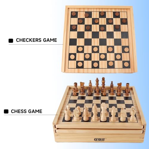 16" 3-in-1 Wooden Folding Chess, Checker & Backgammon Board Game Set L259