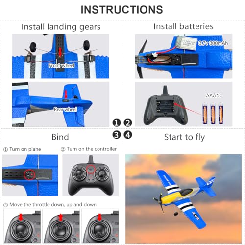 3 Channel RC Plane P-51D Mustang, Remote Control Airplane Ready to Fly, 2.4GHz 6-axis Gyro Stabilizer, Easy to Fly for Kids & Beginners G5520