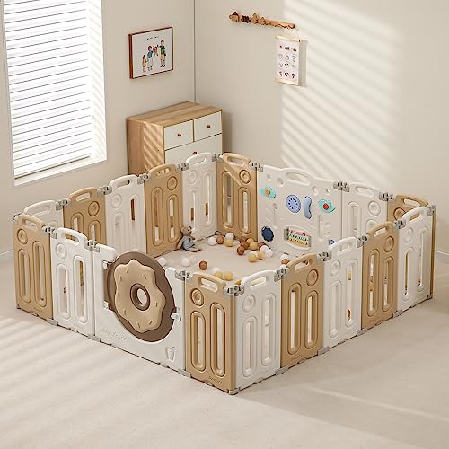 Foldable Baby Playpen with Safety Gate, 18 Panels for Indoor Use Q7069