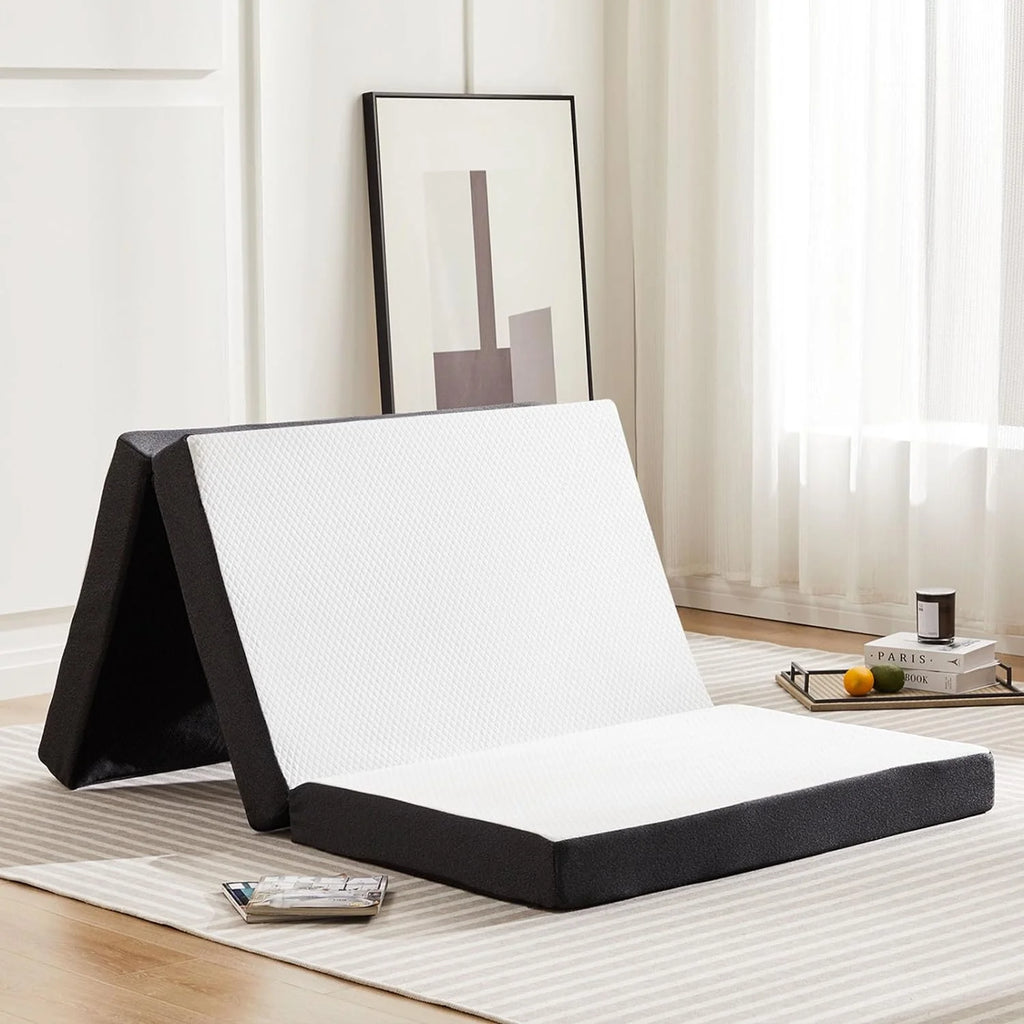 Folding Mattress 4 Inch Tri Folding Memory Foam Mattress, Portable Trifold Mattress Topper with Breathable Cover, Foldable Floor Mattress Guest Bed for Camping, Travel, Twin