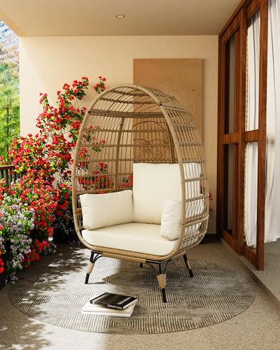 Wicker Egg Chair with Cushions and Ottoman L257