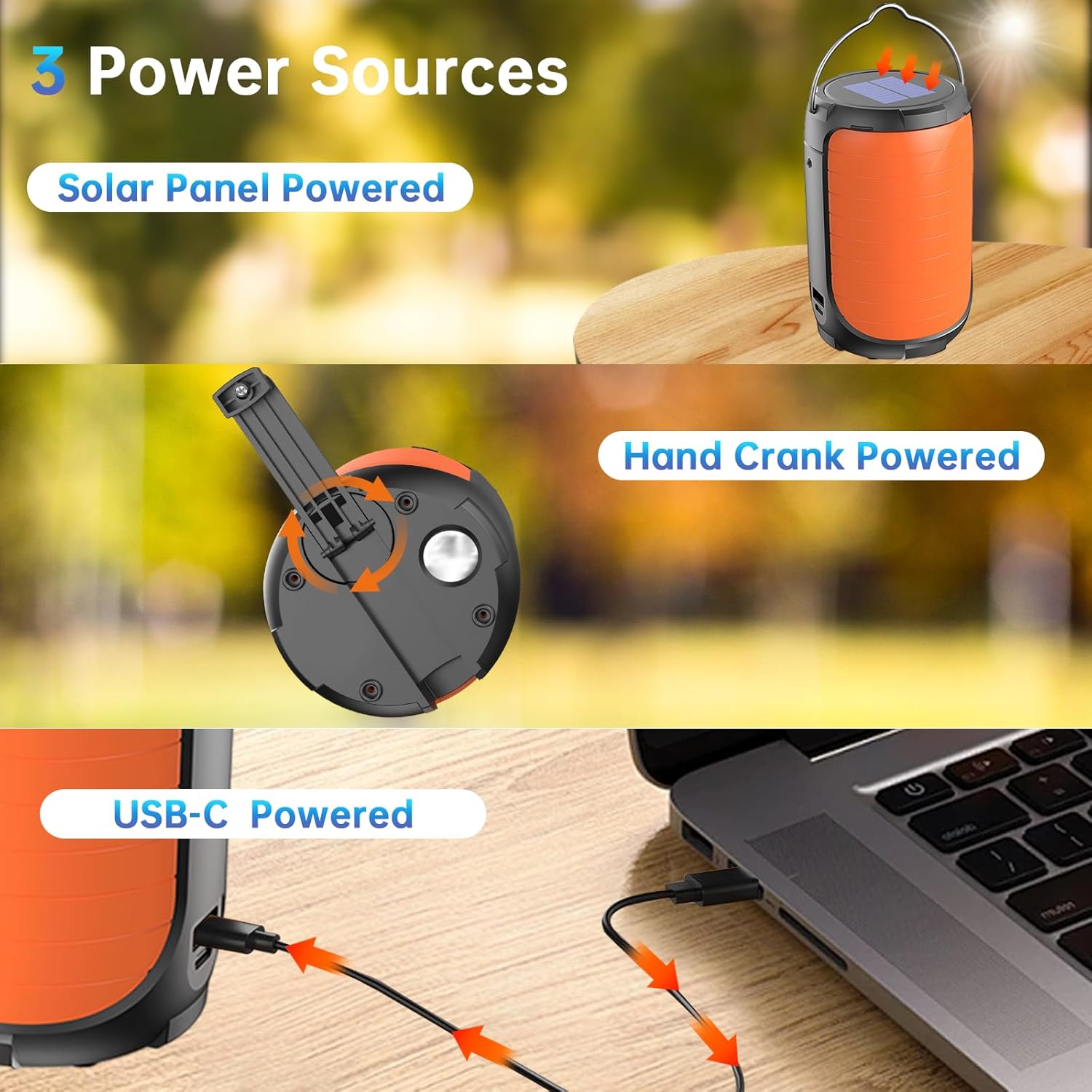 Rechargeable Camping Lantern with Solar, Hand Crank, and USB Charging K2888