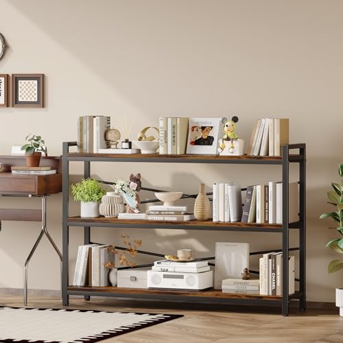 3 Tier Industrial Bookcase, Rustic Etagere Bookshelf for Living Room U5786
