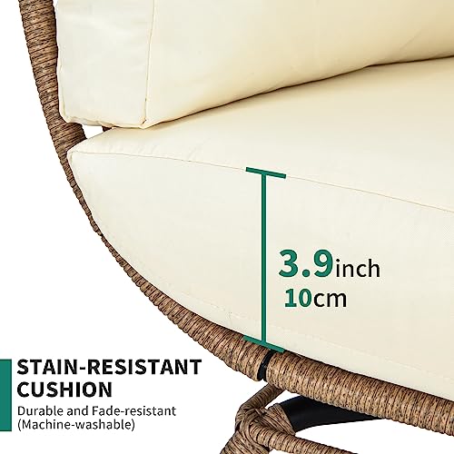 Rattan Egg Chair with Ottoman, Indoor Outdoor Wicker Chair with Footrest, 5 Cushions F541