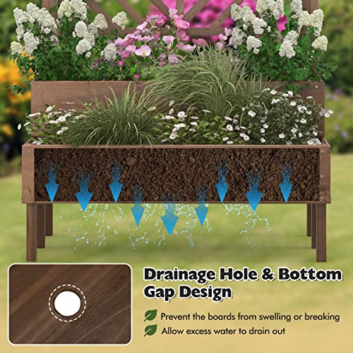 Raised Garden Bed with Trellis, 2-Tier Wooden Planter Box with Legs and Drain Holes F8672