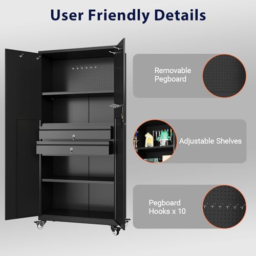 Metal Garage Storage Cabinet with Drawers and Wheels P6852