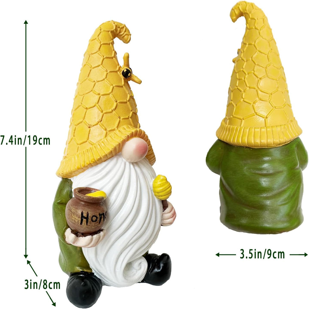 Bee Gnome Figurine Holding Honey Jar Resin Table Decor Y4077