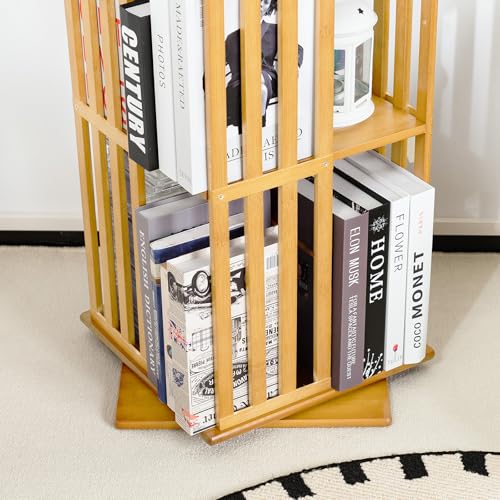 Rotating Bookshelf Tower, 360 Spinning Bamboo Bookcase, 6 Tier Floor Standing Storage Rack U3081