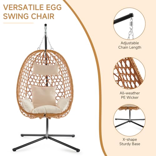Outdoor Hanging Egg Chair with Stand and Cushion U91081