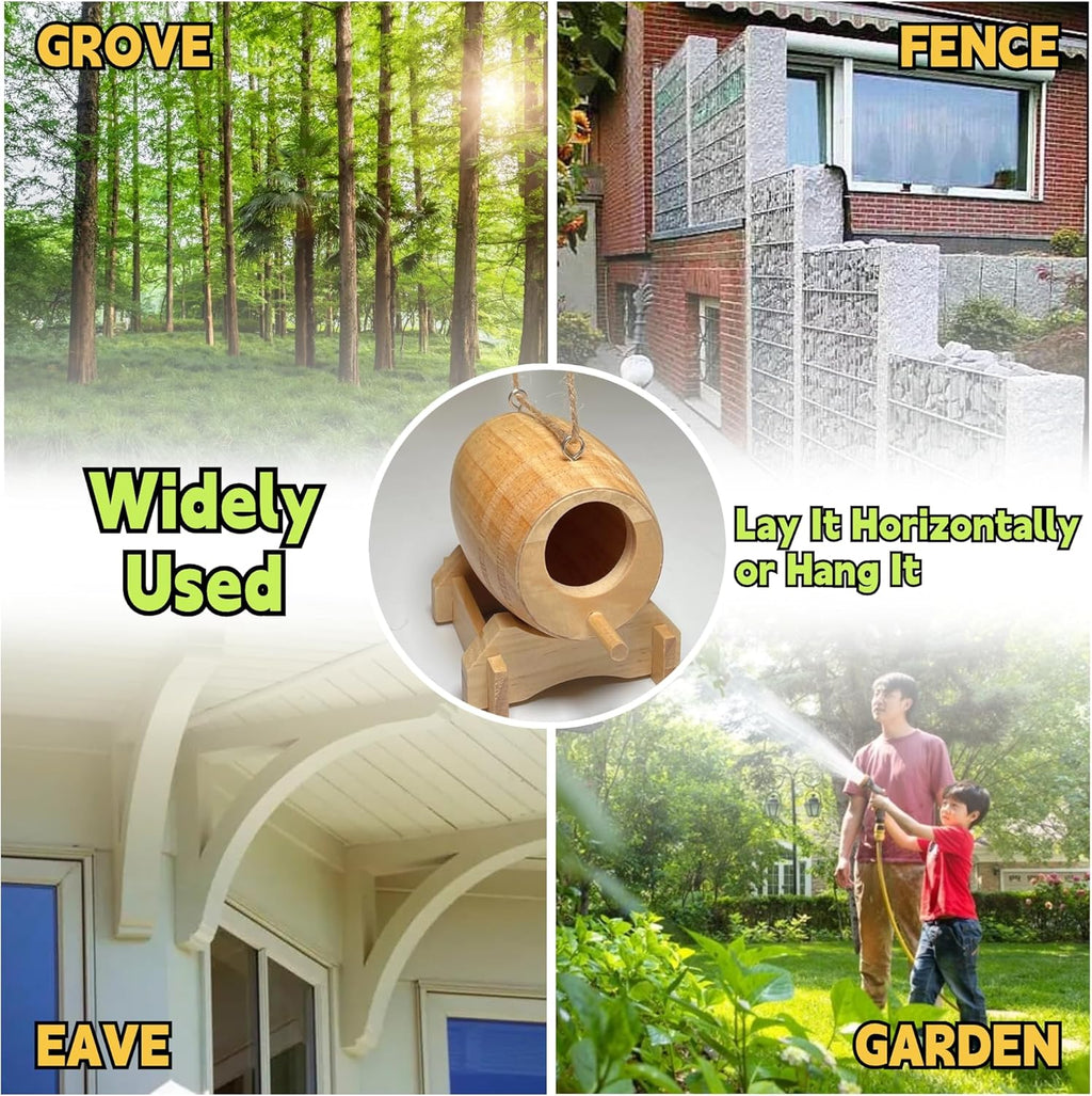 Hummingbird House for Outside Hanging, 2 Pack, Natural Wooden Nest F9084