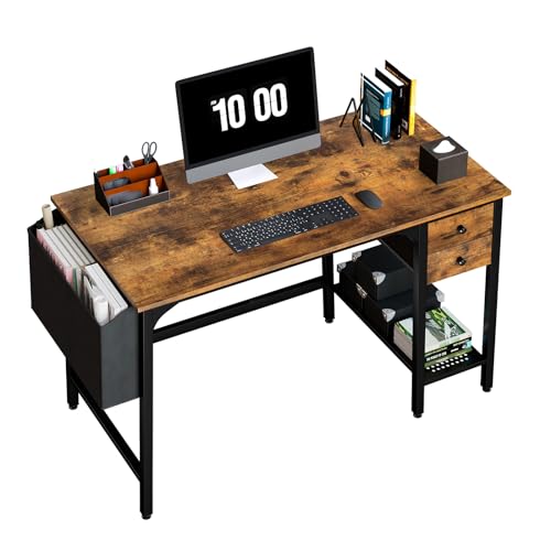 Computer Desk with Fabric Drawers, 40 Inch Reversible Gaming Desk for Small Space Home Office D876