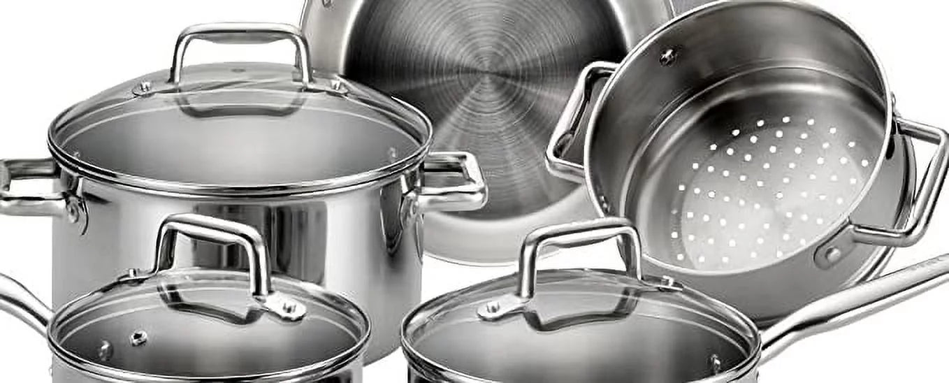Stainless Steel Cookware Set, Tri-Ply, 12-Piece, Dishwasher and Oven Safe L291