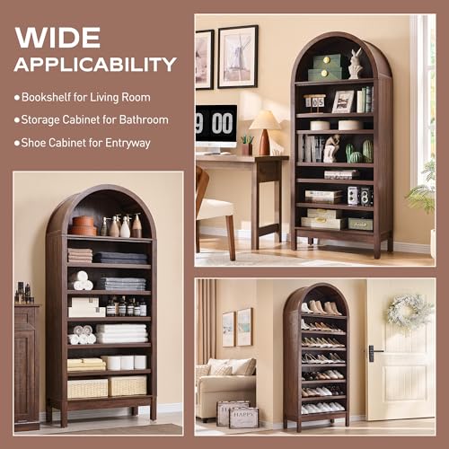 Arched Bookshelf, 7-Tier Bookcase with Adjustable Shelves A456