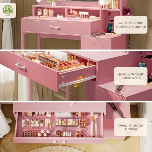 White Vanity Desk with Mirror and Lights and Storage Drawer M5848
