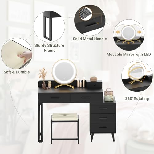 White Vanity Desk with Mirror and Lights, 6 Drawers and Stool Z334