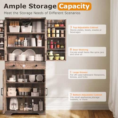 Farmhouse Pantry Cabinet with 6 Shelves and Barn Doors, Brown K34379