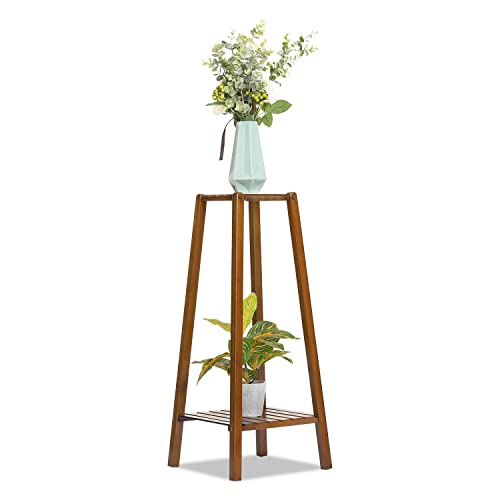 MoNiBloom Bamboo Tall Plant Stand Pot Vase Holder Flower Seasoning Display Shelf Rack Small Space for Patio Garden Balcony Yard Living Room, Brown (4 Shelves, Brown)
