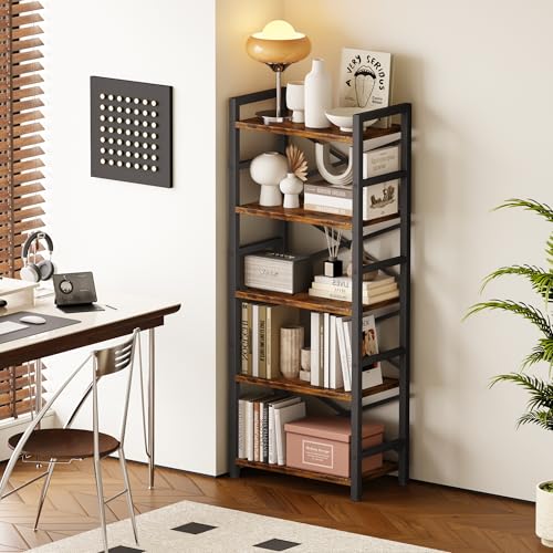 3 Tier Industrial Bookcase, Rustic Etagere Bookshelf for Living Room U5786