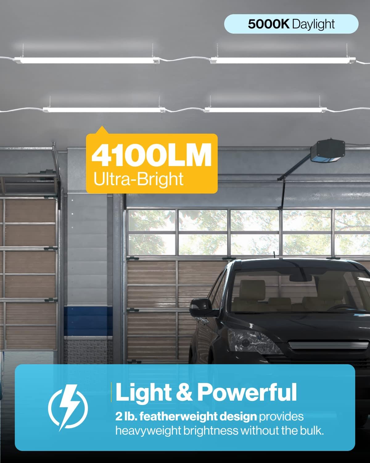 LED Hanging Garage Shop Light 4FT, Plug-in Linkable, 5000K Daylight J373319