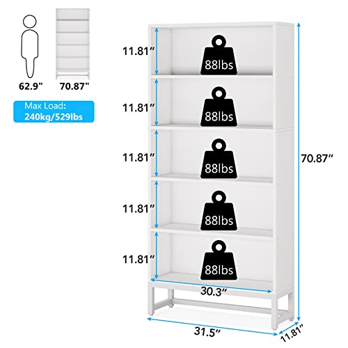 Tall Bookcase with LED Lights, 5-Tier Storage Shelves T8450