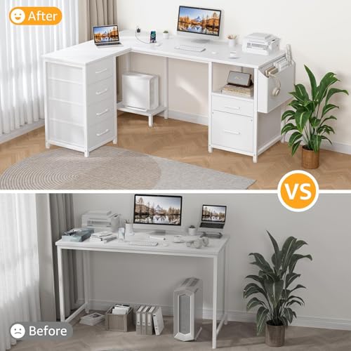 L Shaped Gaming Desk with Storage Drawers and Power Outlets I94529