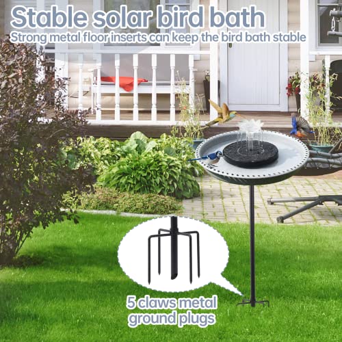 Solar Bird Bath with Fountain for Hummingbirds, Metal Stake for Garden T871358