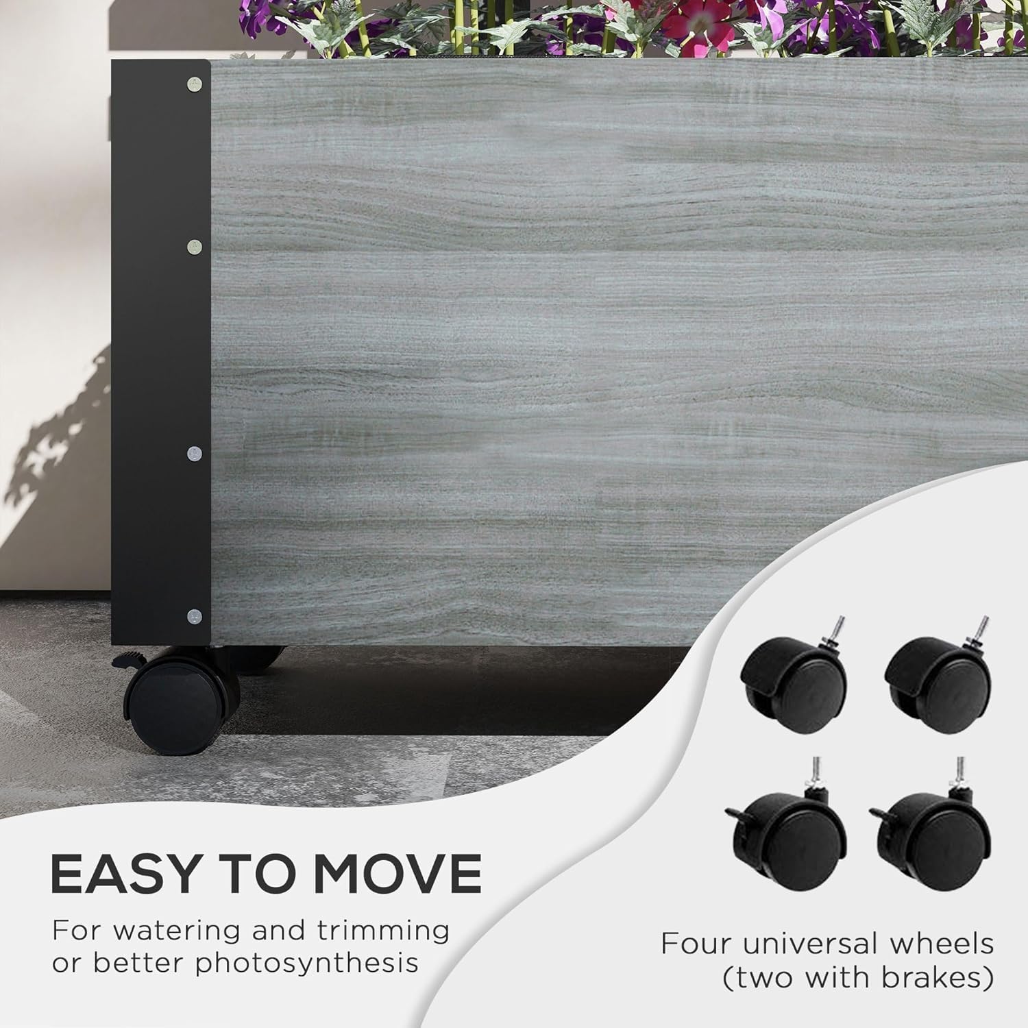 Raised Garden Bed with Trellis, 58" Wooden Planter Box on Wheels P761