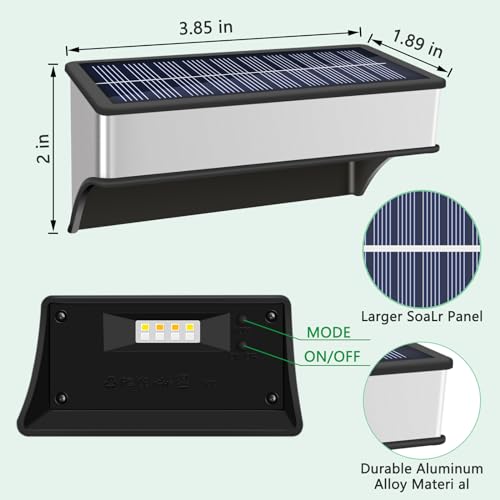 Solar Fence Lights 8 Pack, 60 Lumen Waterproof, 8 Modes Warm & Cool White T5562