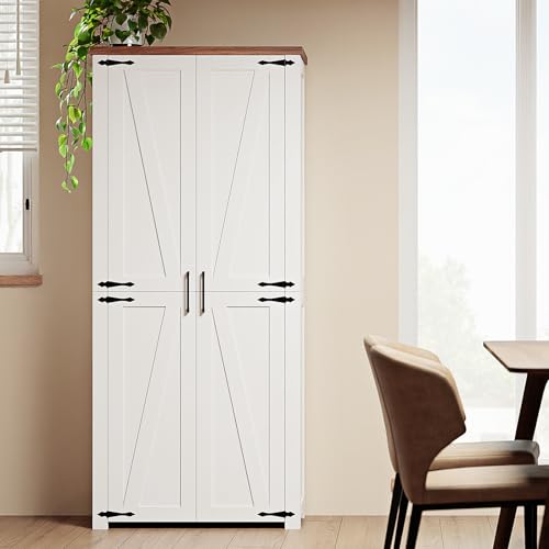 Kitchen Pantry Cabinet with 4 Doors and 1 Drawer, Freestanding Storage Cupboard L190261