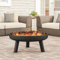 Pure Garden Fire Pit - 27.5-Inch Outdoor Wood Burning Firepit with Handles and Cover - Outdoor Fire Pits for Backyard, Deck, or Patio (Black)