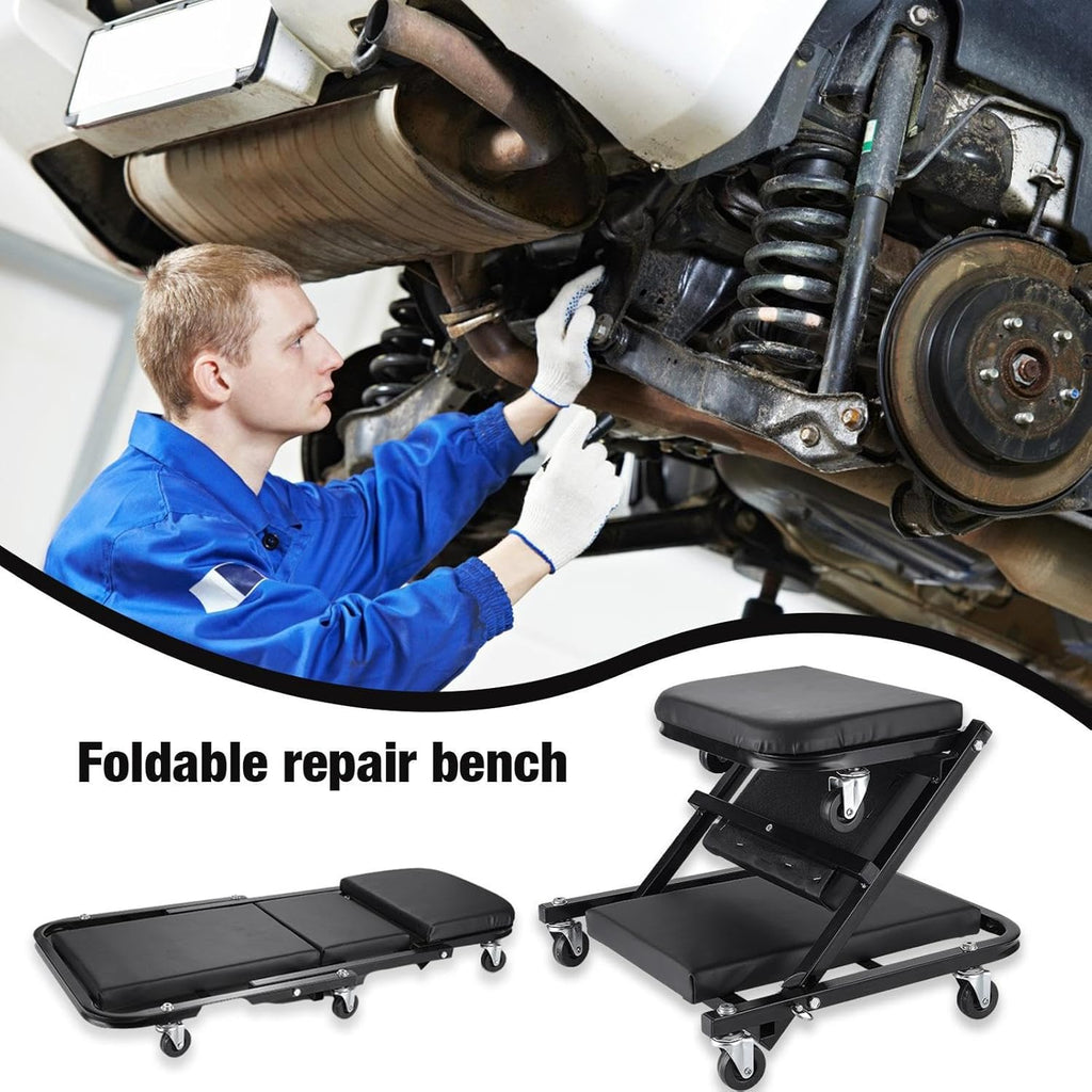 Foldable 2-in-1 Rolling Car Creeper & Seat, 36 Inches Adjustable Garage Chair Z446468
