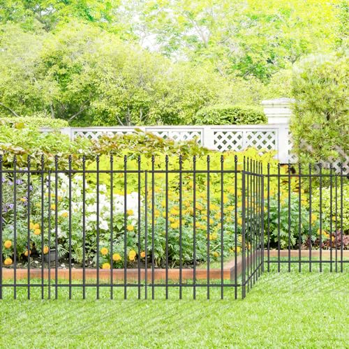 Metal Garden Fence 24in H x 10ft L, No Dig Border Panels for Dogs, Outdoor Yard Patio L70784