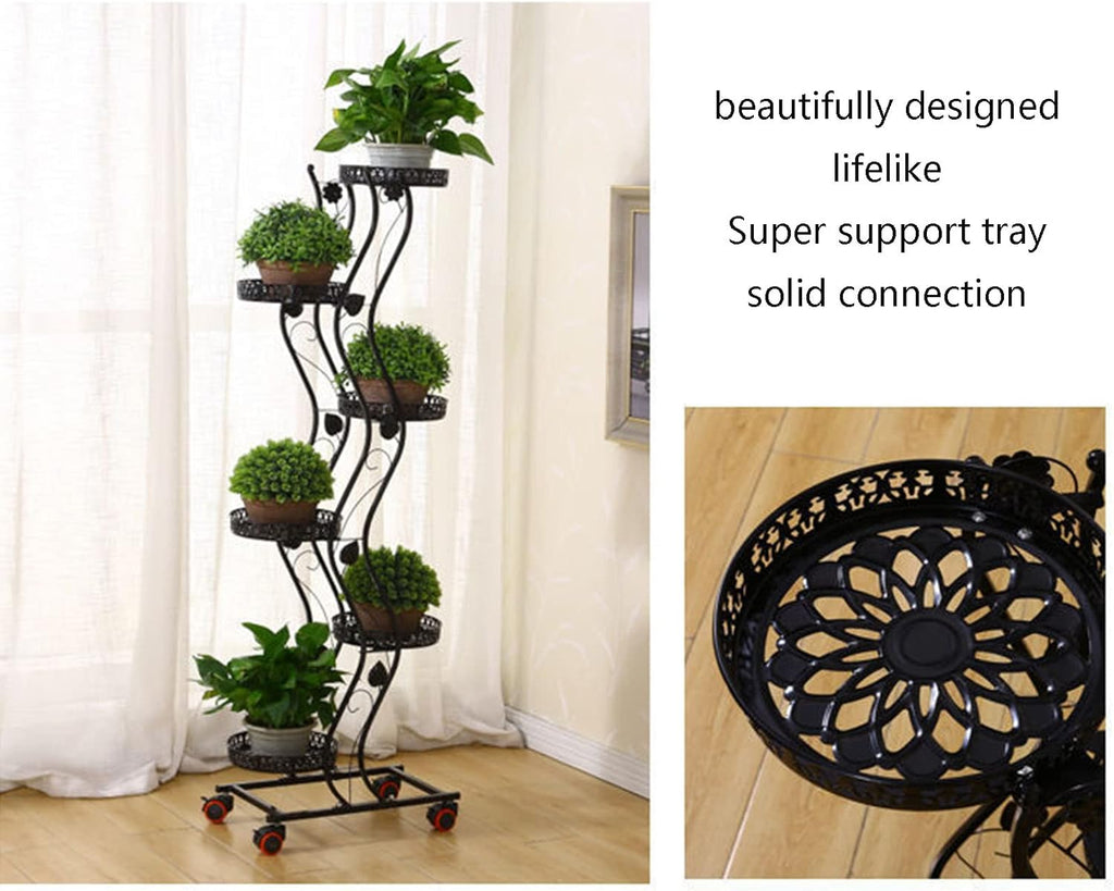 6 Tier Metal Plant Stand with Wheels, Tall Vertical Planter Rack C9648