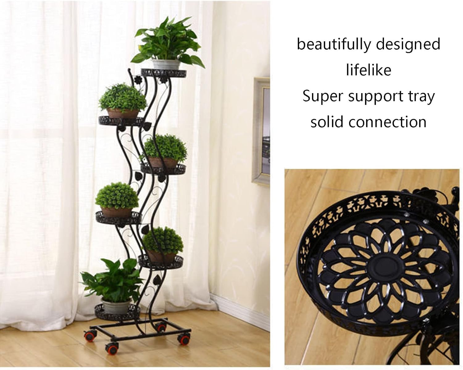6 Tier Metal Plant Stand with Wheels, Tall Vertical Planter Rack C9648