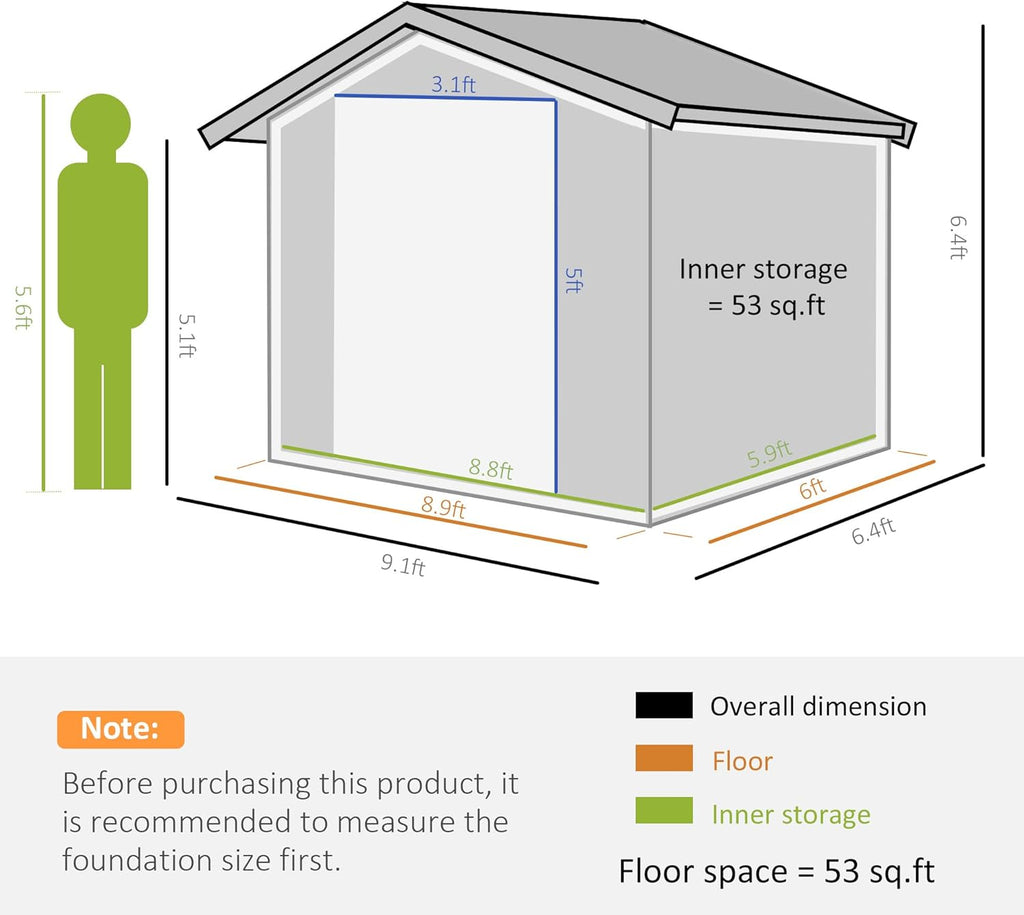 Metal Garden Utility Storage Shed 9x6 ft F1911