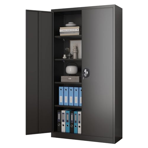 GREATMEET Metal Storage Cabinet with Locking Door and 4 Adjustable Shelves,70.8" H Lockable Steel Storage Cabinet for Home,Office,School Black