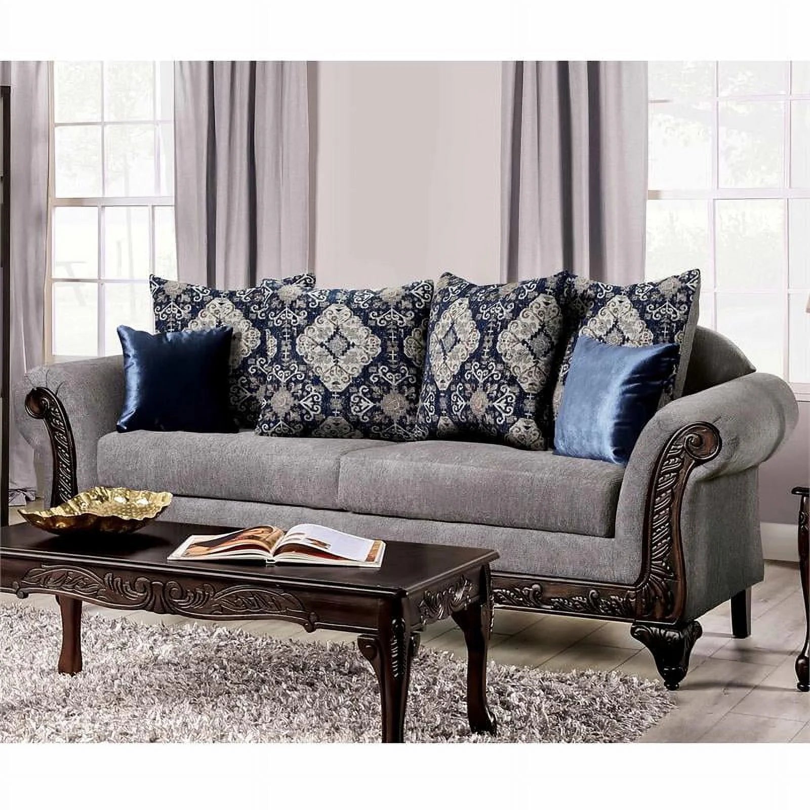 Chenille 2-Piece Sofa Set in Gray D519