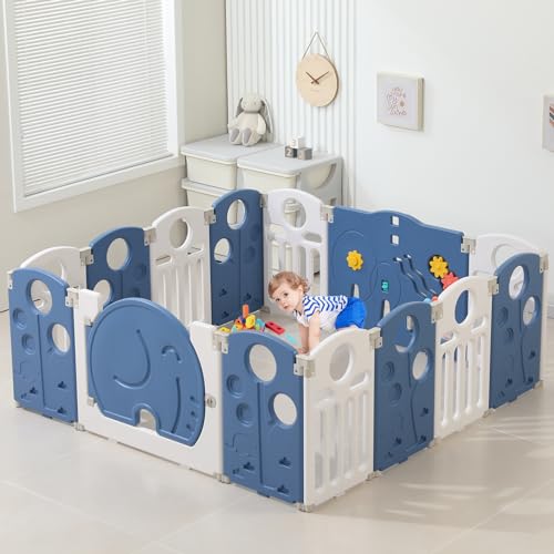 Baby Playpen,for Kids and Toddlers,Kids Activity Centre Safety Play Yard,Safety Gates for Indoor&Outdoor,Sturdy Baby Fence Area,Portable, Educational, and Safe Play Yard 18 Panels, Blue