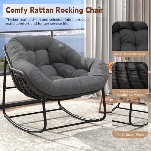 Wicker Egg Rocking Chair with Padded Cushion for Patio and Garden J177274