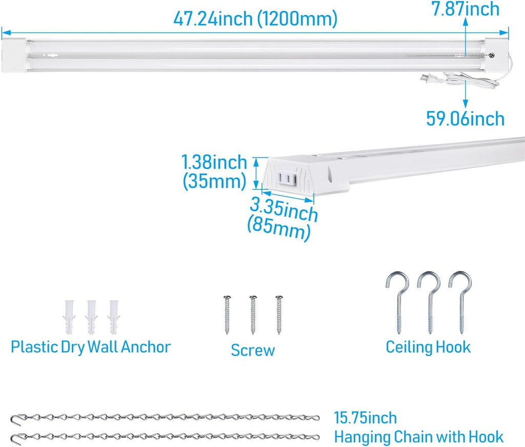 10-Pack LED Shop Light 4FT, 40W 5000K Daylight, Linkable with Pull Chain A411881