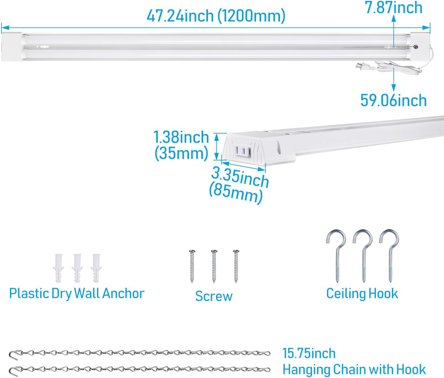 10-Pack LED Shop Light 4FT, 40W 5000K Daylight, Linkable with Pull Chain A411881
