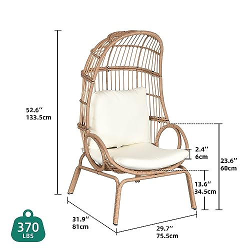 Outdoor Egg Chair with Stand and Cushion, Patio Rattan Basket Chair, Beige F352720