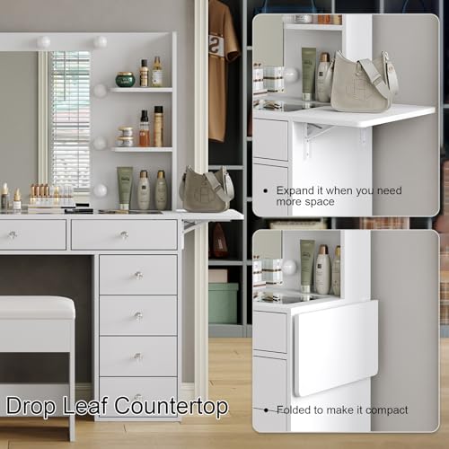 Makeup Vanity Desk with Lighted Mirror and Power Outlet F65931