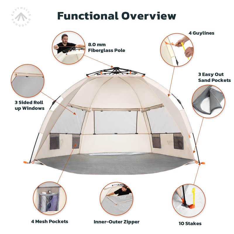 Instant Shader Extended Beach Tent Sun Shelter for 2-4 Person E6761
