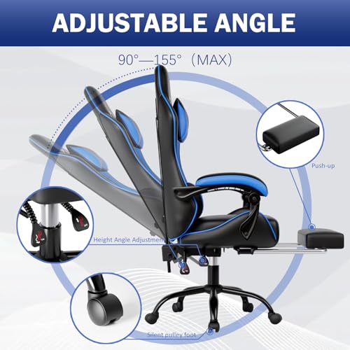 Ergonomic Gaming Chair with Footrest, Reclining, Lumbar Support I1131