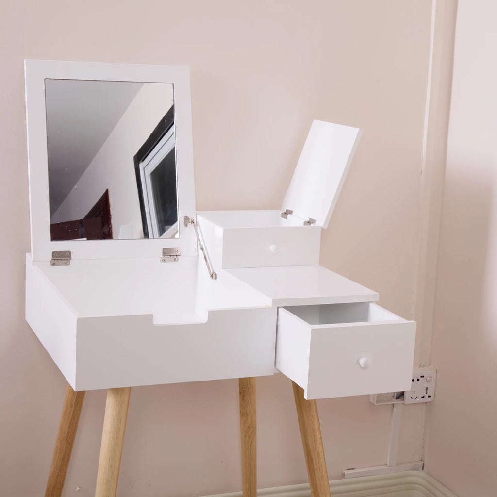 White Vanity Desk with Flip-top Mirror W15207