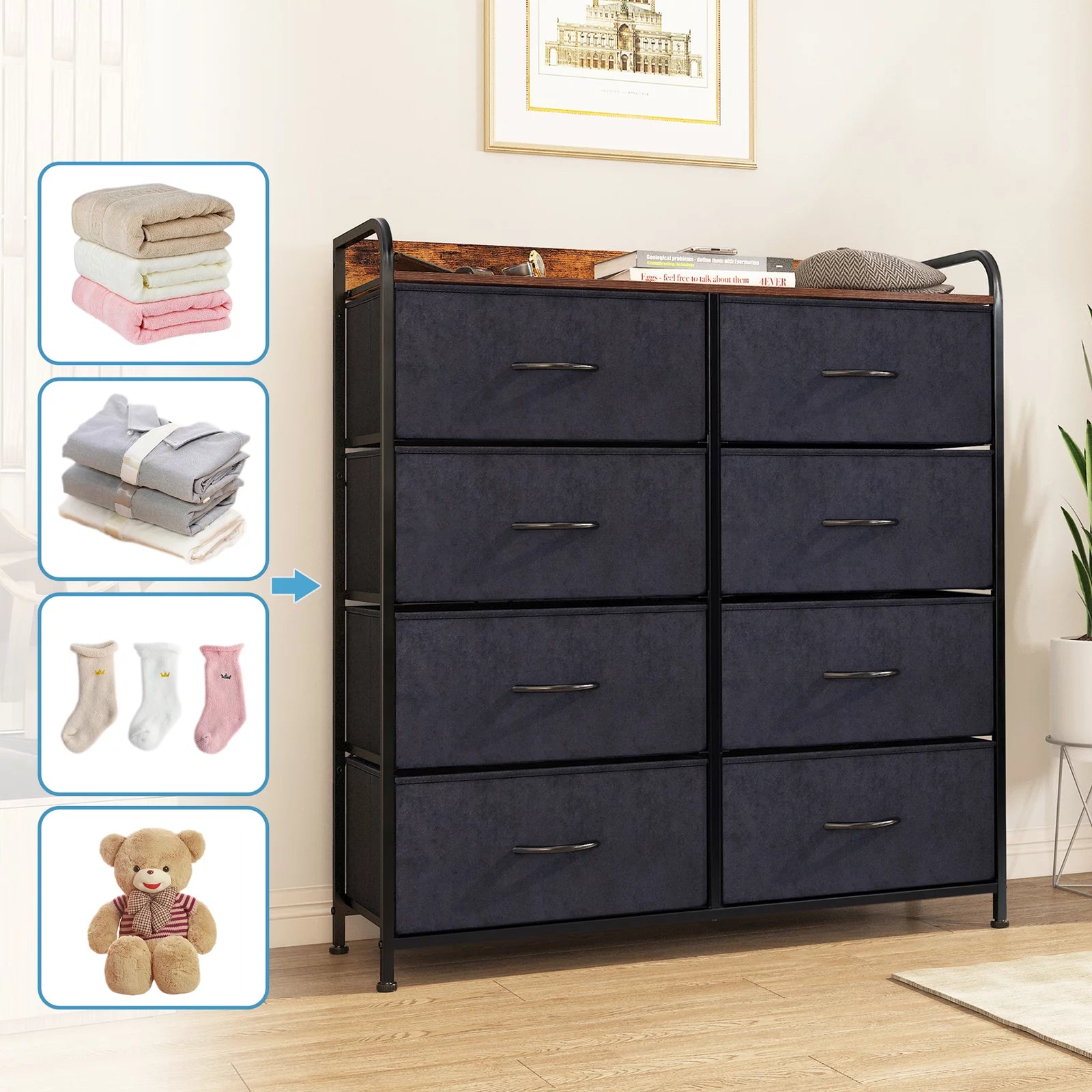 8-Drawer Dresser for Bedroom with Rustic Finish D4858
