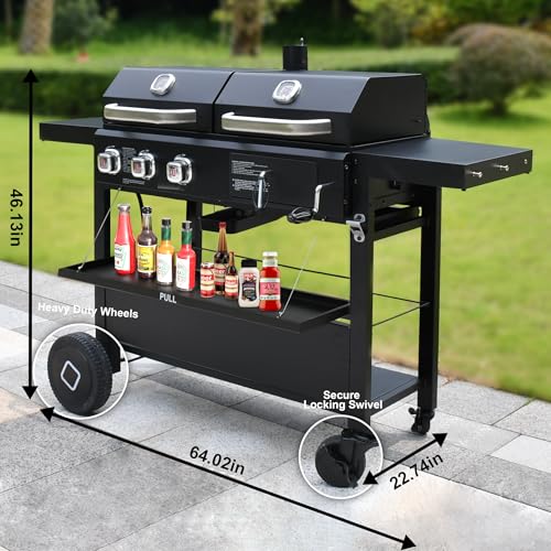 6-Burner Propane Gas Grill and Griddle Combo with Stainless Steel Lids F7495